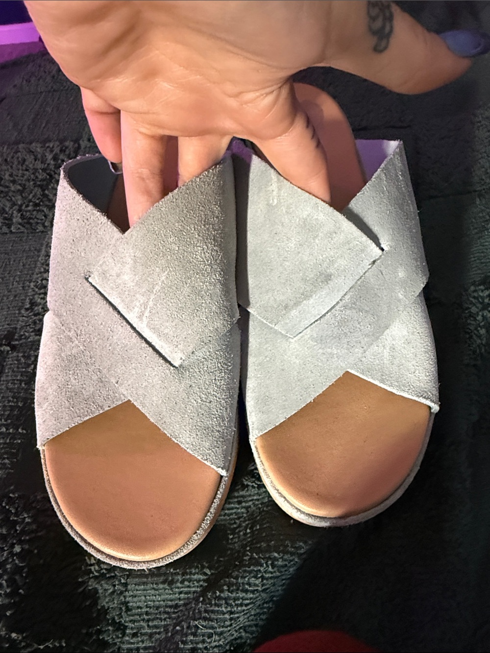 Sorel Women's Light baby blue Suede Crisscross Slide Mules